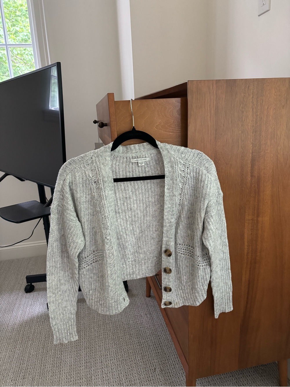 American Eagle Outfitters Light Gray Cropped Button Cardigan